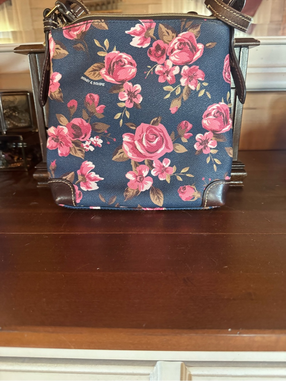 Dooney & Bourke Navy Crossbody with Pink Floral Print - Picture 2 of 3